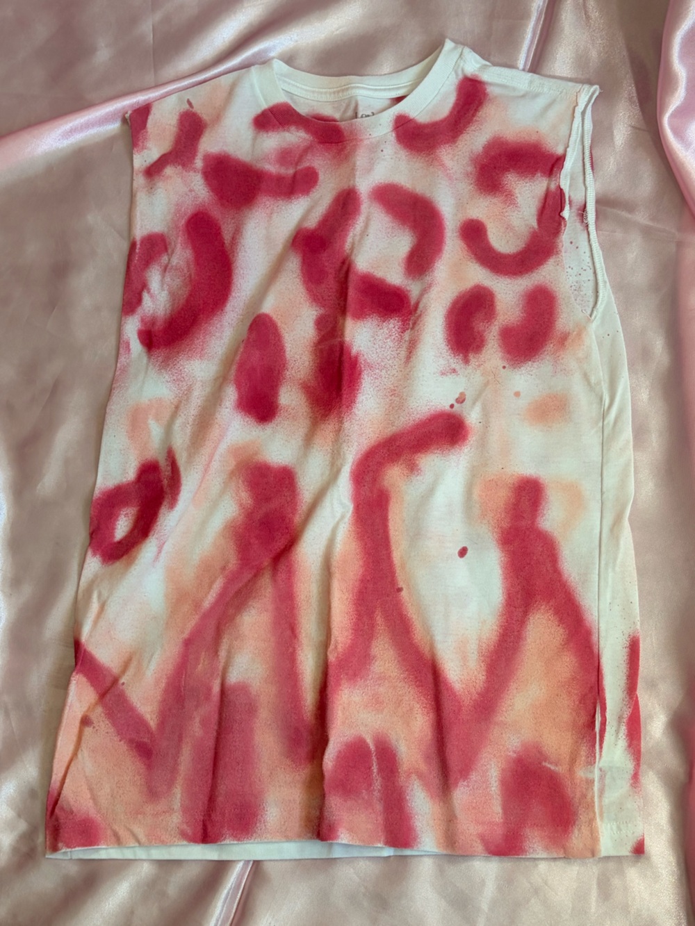 George White Tank Top with Red and Pink Spray Pattern